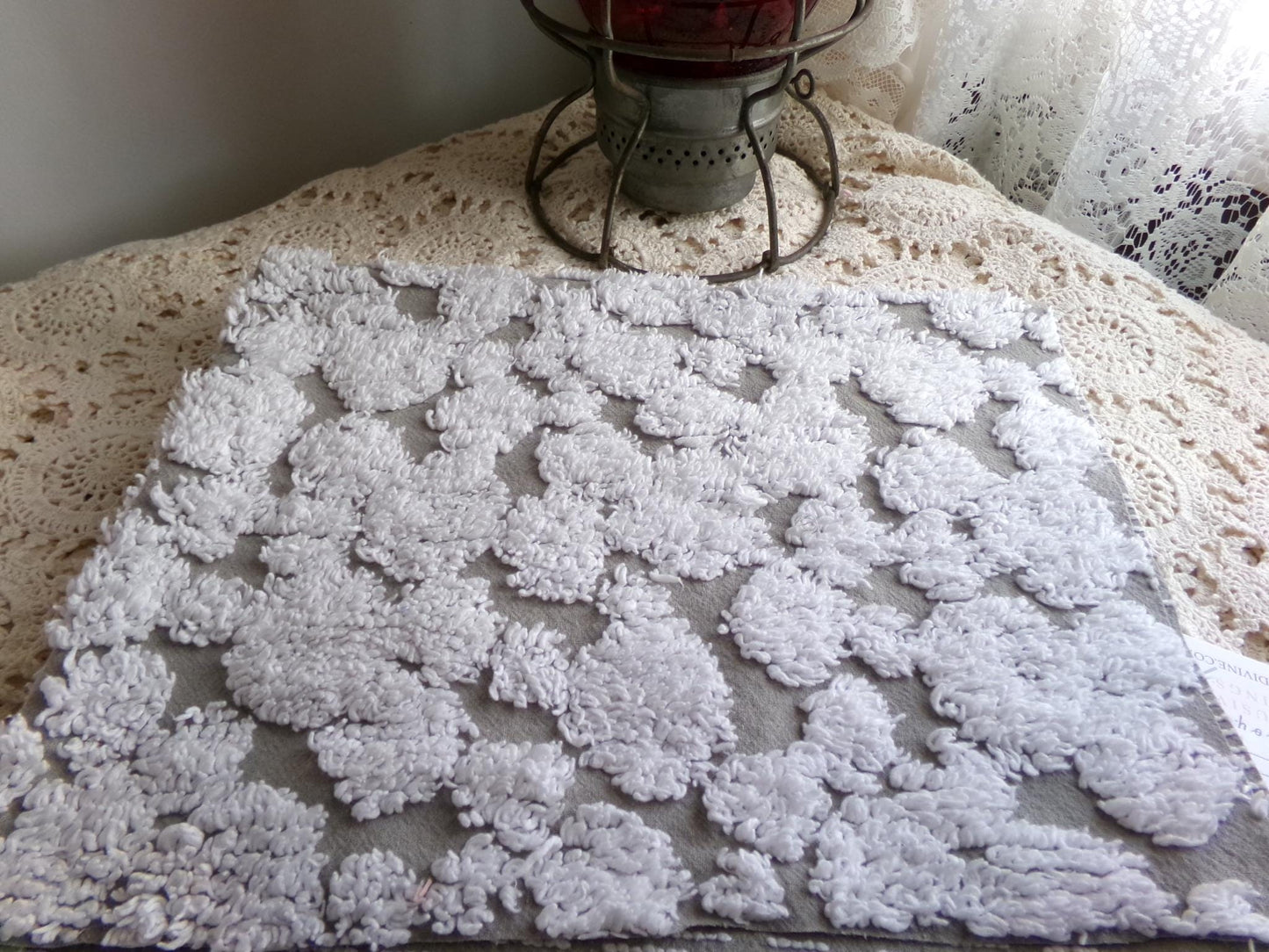 modern grey & white chenille fabric, abstract tufted pebble design sewing quilt material, 18" x 24"