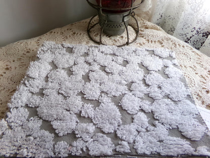 modern grey & white chenille fabric, abstract tufted pebble design sewing quilt material, 18" x 24"