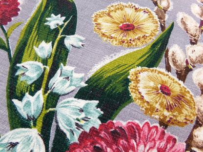 Pussy Willow Dahlia Bouquet Vintage 1940s Barkcloth Fabric Botanical Floral 21" x 19" Piece