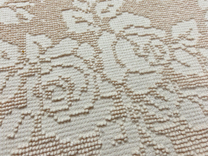 Neutral Vintage Chenille Fabric, Autumn Wheat Cabbage Roses & Dots, 18x28" Piece