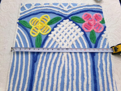 Vintage Chenille Fabric, Waterfall Blue & White Tropical Florals, 20" x 27" Cut Piece