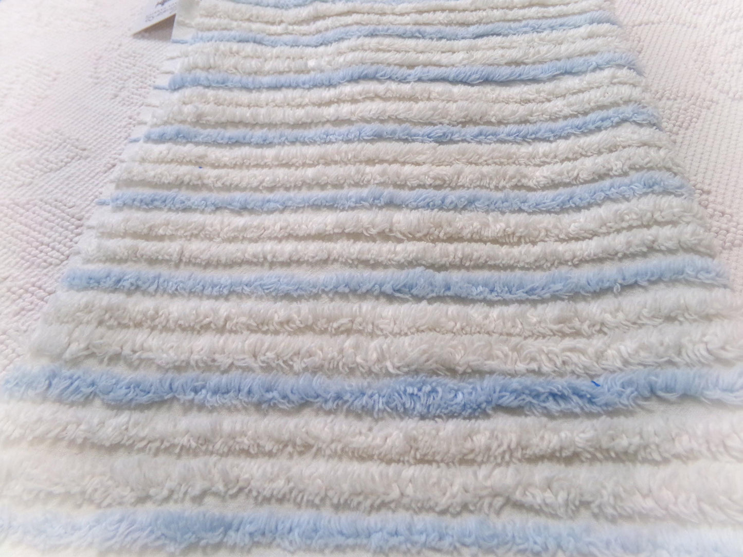 simple blue & white striped vintage chenille bedspread fabric, versatile sewing material 17" x 24"