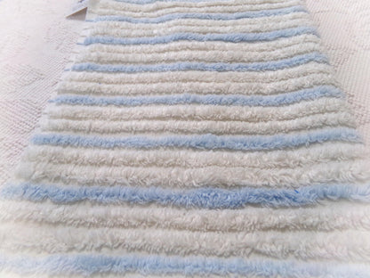 simple blue & white striped vintage chenille bedspread fabric, versatile sewing material 17" x 24"