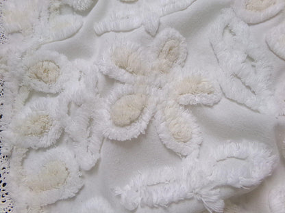 Vanilla Twist Vintage Chenille Fabric Piece 20x25" Floral Curlicue Craft Sewing Material