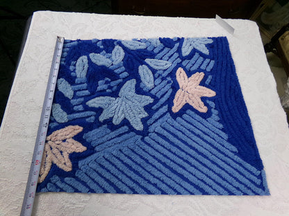 Midnight Blue Vintage Chenille Fabric, dramatic floral sewing craft quilt material, 18" x 22" piece