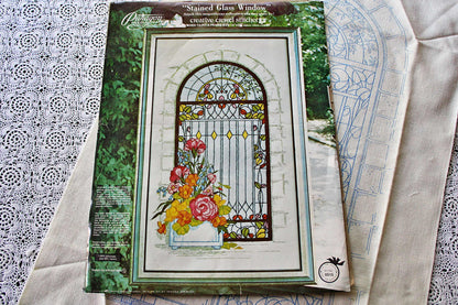 STAINED GLASS WINDOW Vintage Crewel Stitchery Kit, Paragon Needlecraft 0515, Design by Georgia Ball