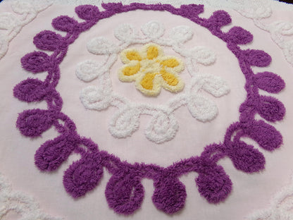 solitary daisy vintage chenille bedspread fabric, shabby light pink quilt material, 18" x 24"