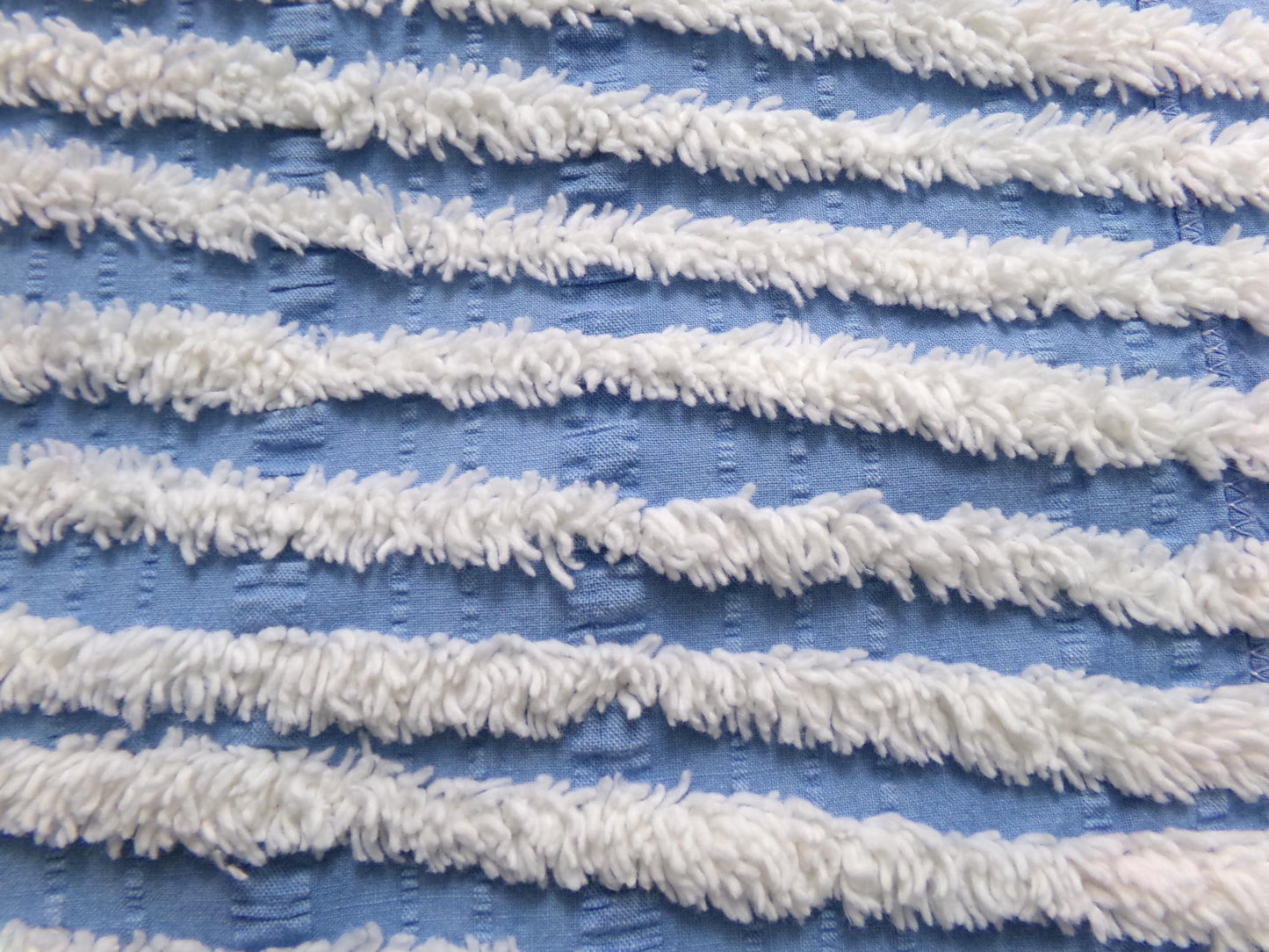 Trendy Coastal Blue & White Striped Vintage Chenille Fabric, Craft Quilt Material, 16" x 27" Piece