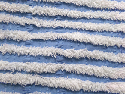 Trendy Coastal Blue & White Striped Vintage Chenille Fabric, Craft Quilt Material, 16" x 27" Piece