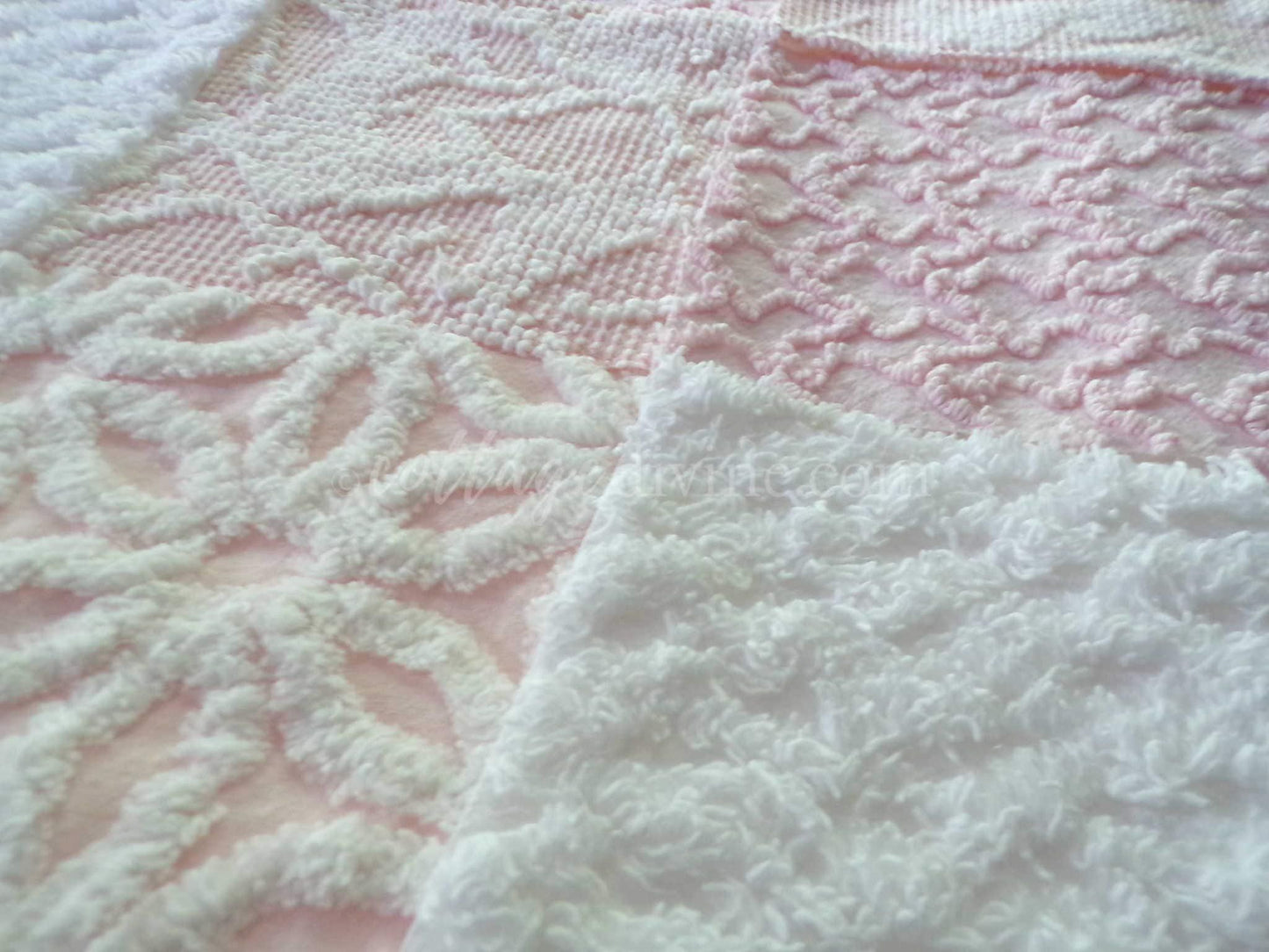 lovely pink & white vintage chenille fabric squares, set of 16 pretty 6" quilt blocks for sewing, crafts, patchwork pillows, quilting