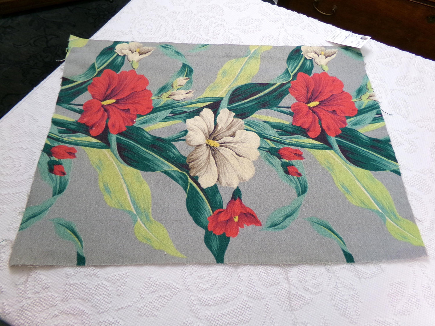 Vintage Barkcloth Fabric in a Bold Tropical Hibiscus Design