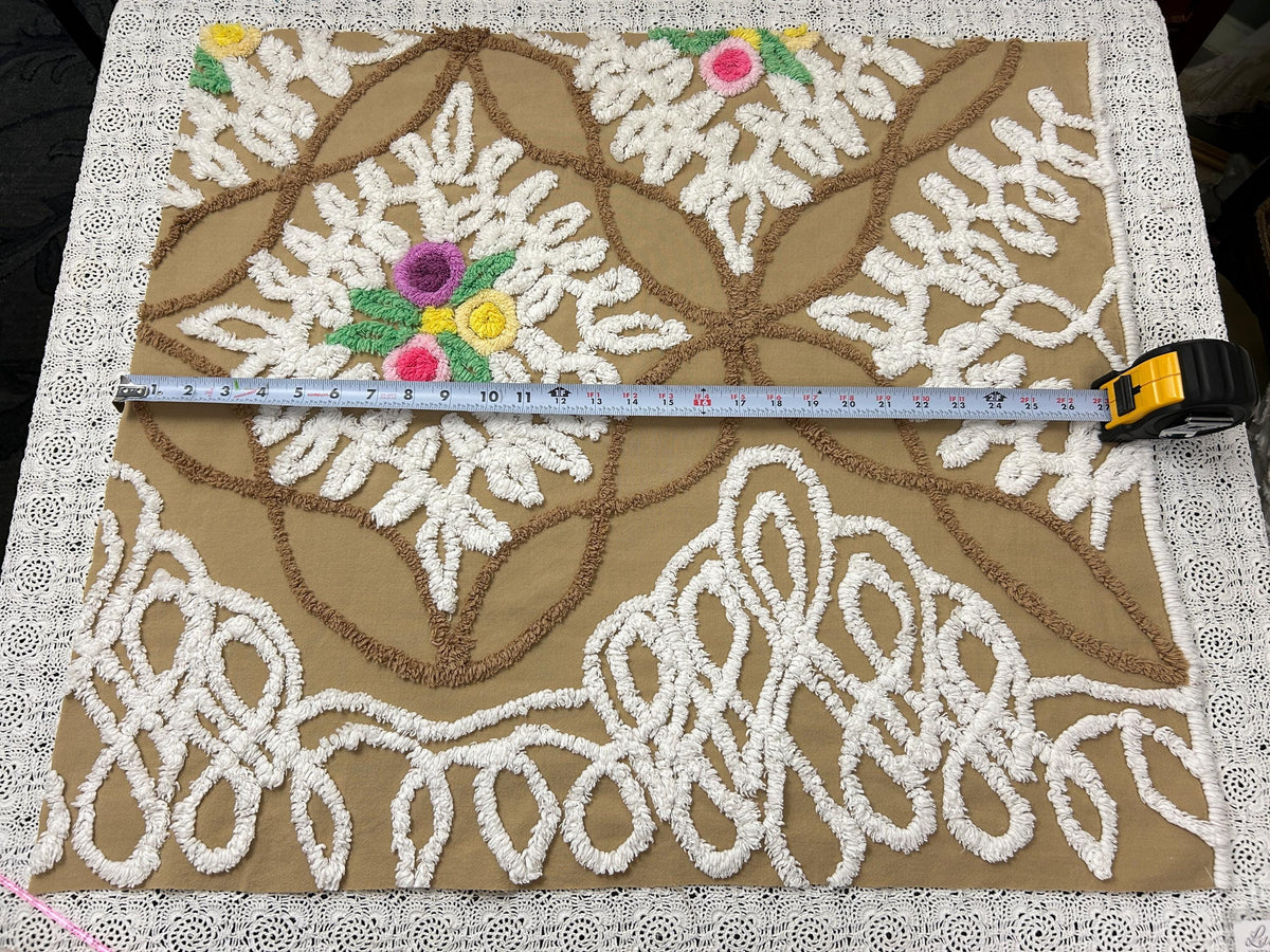 Sculpted Vintage Chenille Fabric 27x24" Piece Chocolate Brown & White