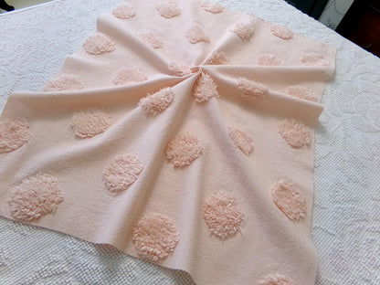 blush pink vintage style chenille fabric, large dot quilt sewing material, 18" x 24" piece