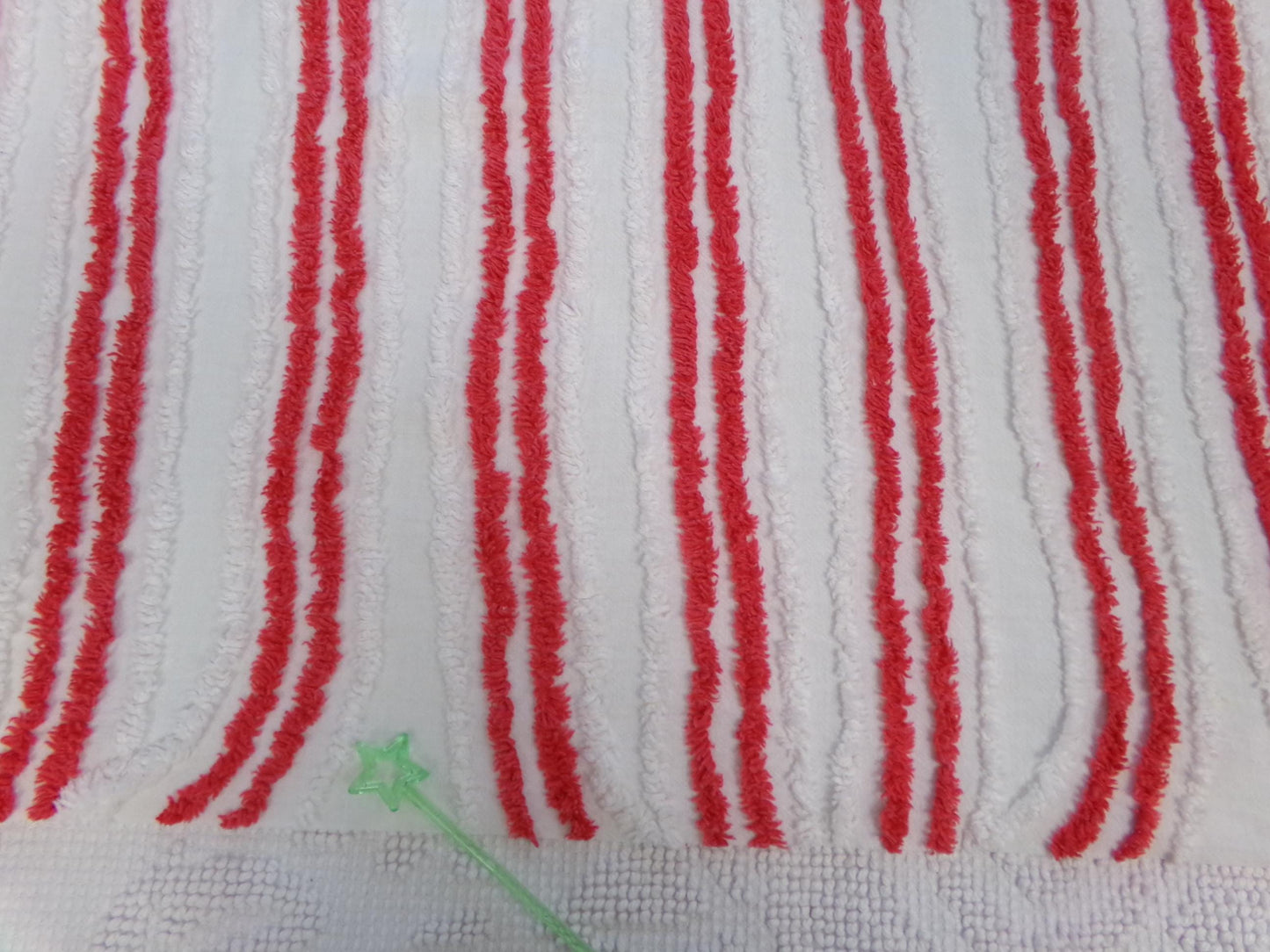 Red & White Striped Chenille Fabric, textured skinny lines craft quilt material, 17" x 27" piece