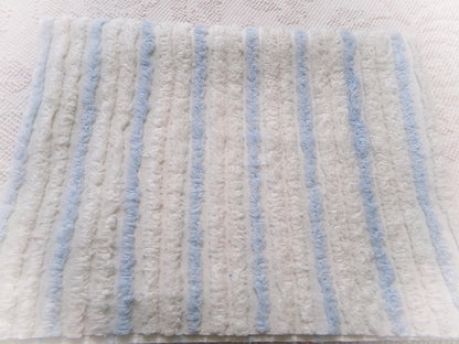 simple blue & white striped vintage chenille bedspread fabric, versatile sewing material 17" x 24"