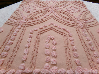 Boho Earthy Vintage Chenille Bedspread Fabric Piece, Cathedral Daisy Dot Design, 19" x 24"