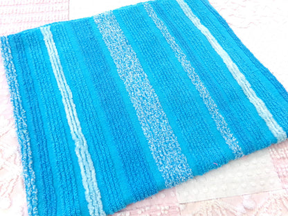 mermaid blue vintage chenille fabric, bright variegated multisize stripes, 20" x 24" piece of sewing material
