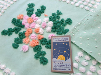whimsy wildflower dot vintage chenille fabric: 15" x 26" jade green piece for pillows, quilts