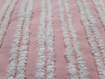 Pink White Double Stripe Vintage Chenille Bedspread Fabric Cottage Chic 14x24" Piece
