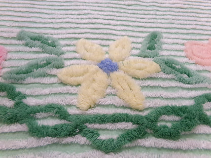 Mint Green Floral Vintage Chenille Bedspread Fabric Piece 18x33"