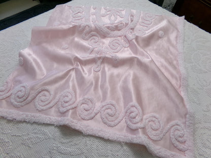 Vintage Pink Satin Chenille Fabric, Shabby Chic Sewing Material 23" x 22" Piece