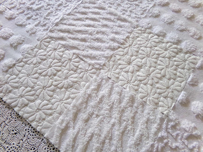 Daisies in Snow Chenille Fabric Squares, Set of 16 Quilt Blocks, 6" each in Shades of White, Great Neutral Textures