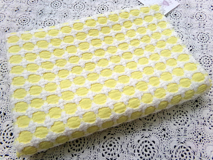 Honeycomb Cross Vintage Woven Chenille Fabric Lemon Yellow White Lady Galt 21x21"