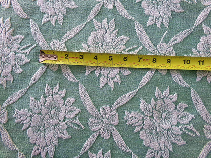 shabby cottage jade rose woven fabric, reversible sewing material from vintage bates bedspread, 20" x 30" inch piece