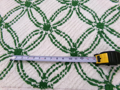 Vintage Green White Chenille Fabric Piece, Interlocking Geometric 18x24" Quilt Material