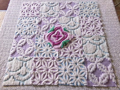 serene chenille fabric squares, dreamy blue, lilac & white, 17 vintage quilt blocks 6" x 6" inch, for pillows, quilting, crafts