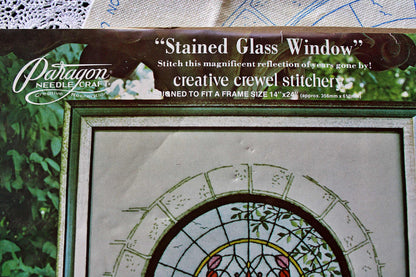STAINED GLASS WINDOW Vintage Crewel Stitchery Kit, Paragon Needlecraft 0515, Design by Georgia Ball