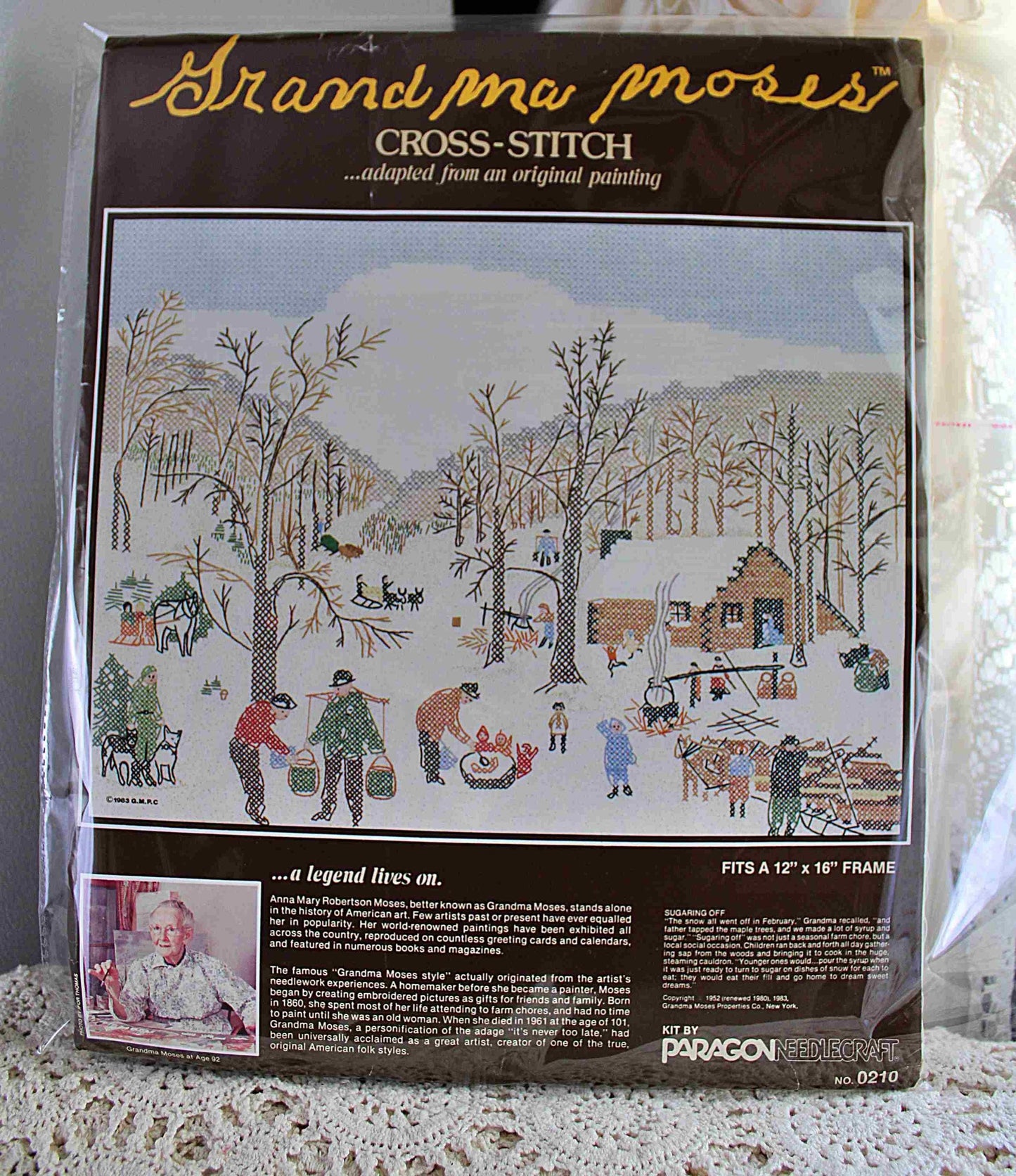 SUGARING OFF Cross Stitch Stitchery Kit, Vintage Grandma Moses Design, Paragon Needlecraft Embroidery 0210 from 1983