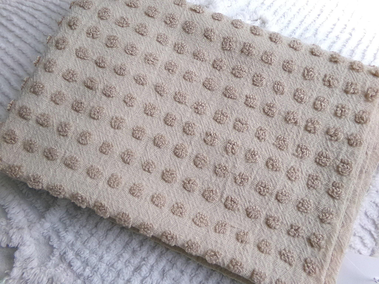 neutral mocha pops vintage chenille fabric, Morgan Jones little popcorn dots, 18" x 24" piece of lightweight sewing & quilting material