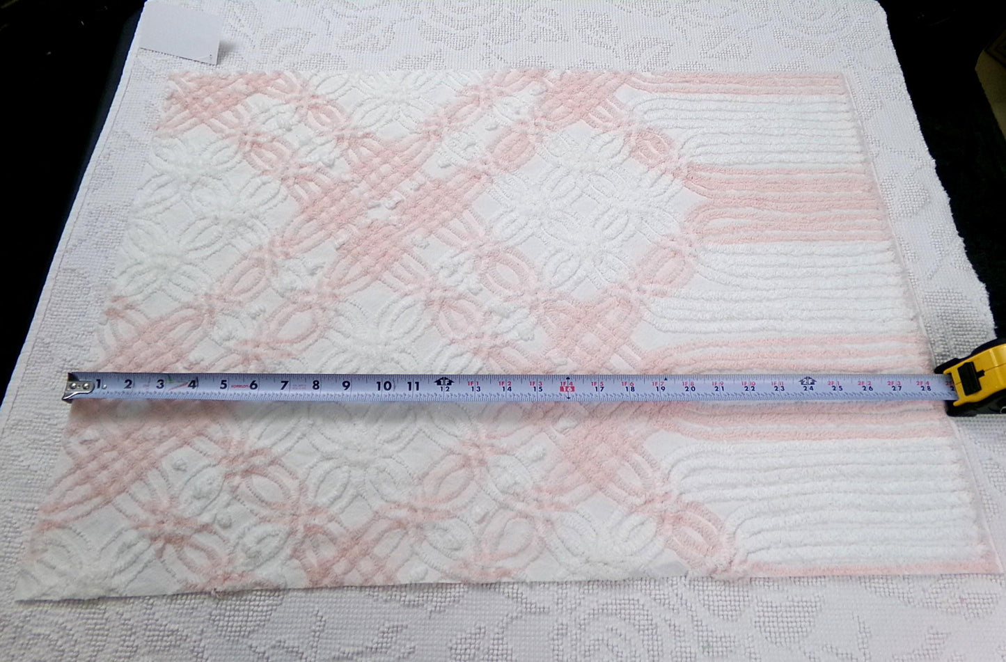 Pink & White Vintage Chenille Fabric, geometric craft quilt material, 27" x 19"