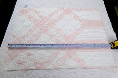 Pink & White Vintage Chenille Fabric, geometric craft quilt material, 27" x 19"