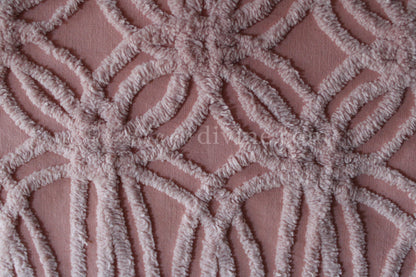 Beautiful Rosy Vintage Chenille Fabric Piece, 24" x 25" inches, Old Fashioned Wedding Rings & Cathedral Stripes