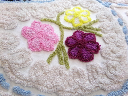 Cottage Floral Vintage Chenille Bedspread Fabric, Frosted Cake Design 18" x 35" piece sewing material