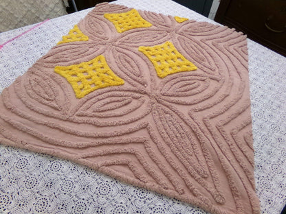 earthy energetic vintage chenille bedspread fabric, 25" x 22" geometric design