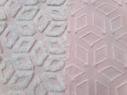 Whisper Pink & White Vintage Chenille Fabric Piece 18x24" Wedge Snowflakes