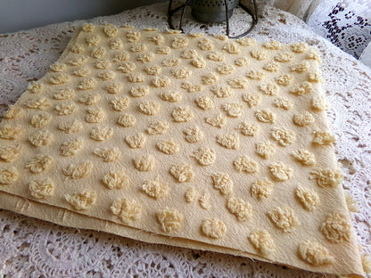 puffy gold pops vintage chenille fabric, boho style sewing material for handmade chenille quilts & crafts, 20" x 24" piece