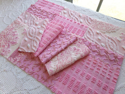 pixie princess velvet & chenille fabric squares, set of 16 pink vintage 6" quilt blocks for crafting, quilt inlays, pillows, fiber arts