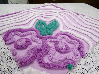 Lilac Vintage Chenille Fabric 17 x 18" Floral Swirl Piece for pillows, crafts