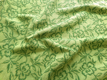 grecian green rose vintage woven fabric, gothic floral design w/ scallop fringe trim edge, 19" x 24" cut piece great for small bags