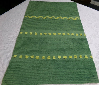 Goblin Green Vintage Chenille Bedspread Fabric Piece | Sewing Quilt Material 17" x 25"