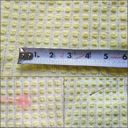cheery cute yellow pops vintage chenille fabric, nubby dots & silver lurex, 18" x 24" cut piece of sewing material for quilting, crafts