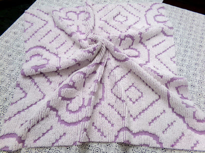 Lavender White Vintage Chenille Fabric Piece 25x26" Daisy Diamond Geometric