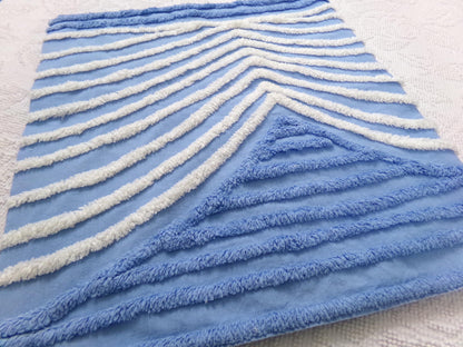 Vintage Chenille Fabric Piece, White Waves on Blue, 18" x 33" Sewing Material
