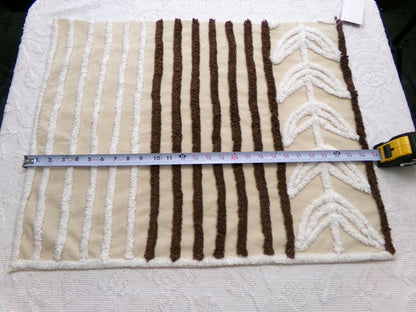 mocha leaf stripe vintage chenille fabric: contrast brown & white striped design, 20" x 24" sewing material for quilting, crafts