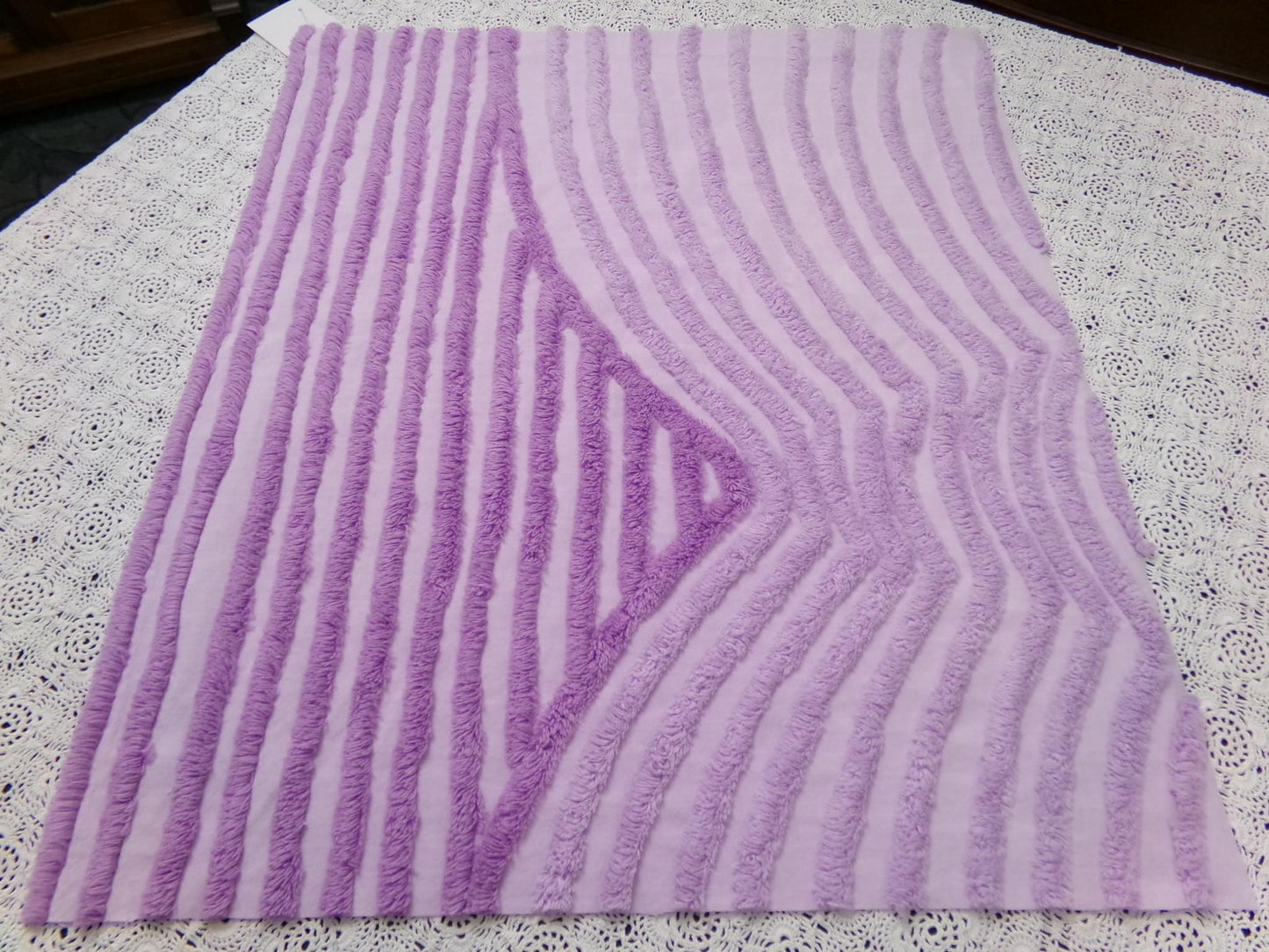 Lavender Vintage Chenille Fabric, Optic Geometric Design, 19x22" Piece
