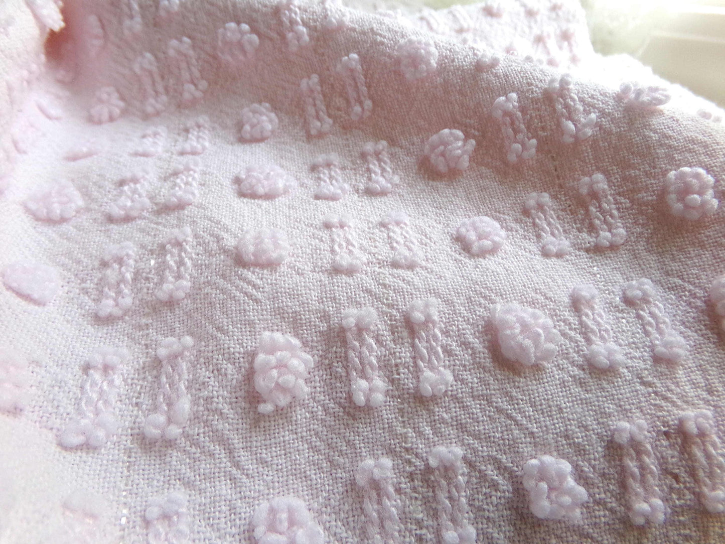 Pink Wink Vintage Chenille Fabric, Mini Dot Dash Pattern, 18" x 24" Quilt Material
